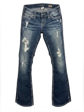 Y2K Vintage Silver Jeans Flare Distressed Blue Denim Frances
